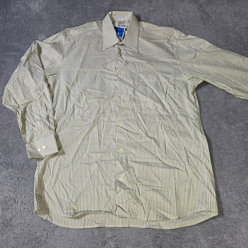 Mondo di Marco Mens 15.5 32/33 Dress Shirt Olive Green Striped Italian Cotton